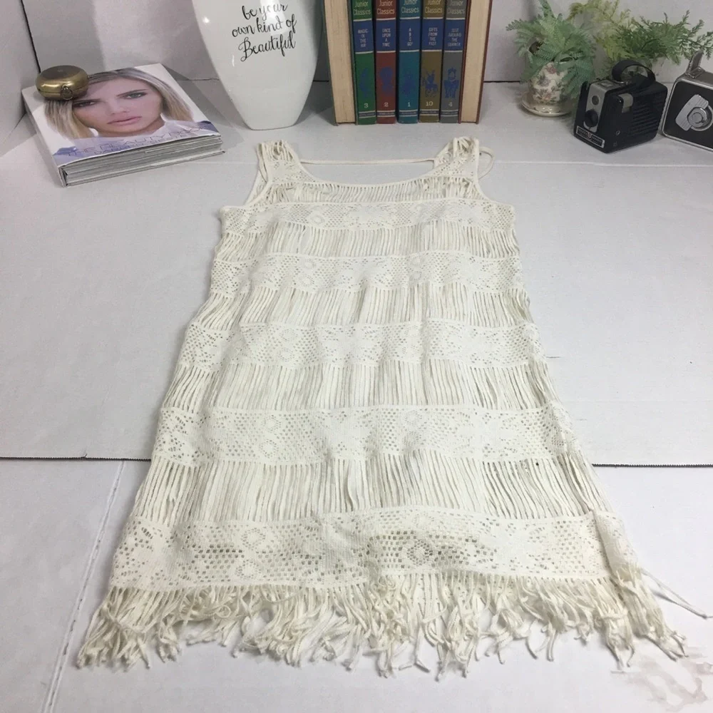 Crochet Fringe Mini Dress NWT | Boho Coastal Swim Coverup · American Eagle - Picture 1 of 12
